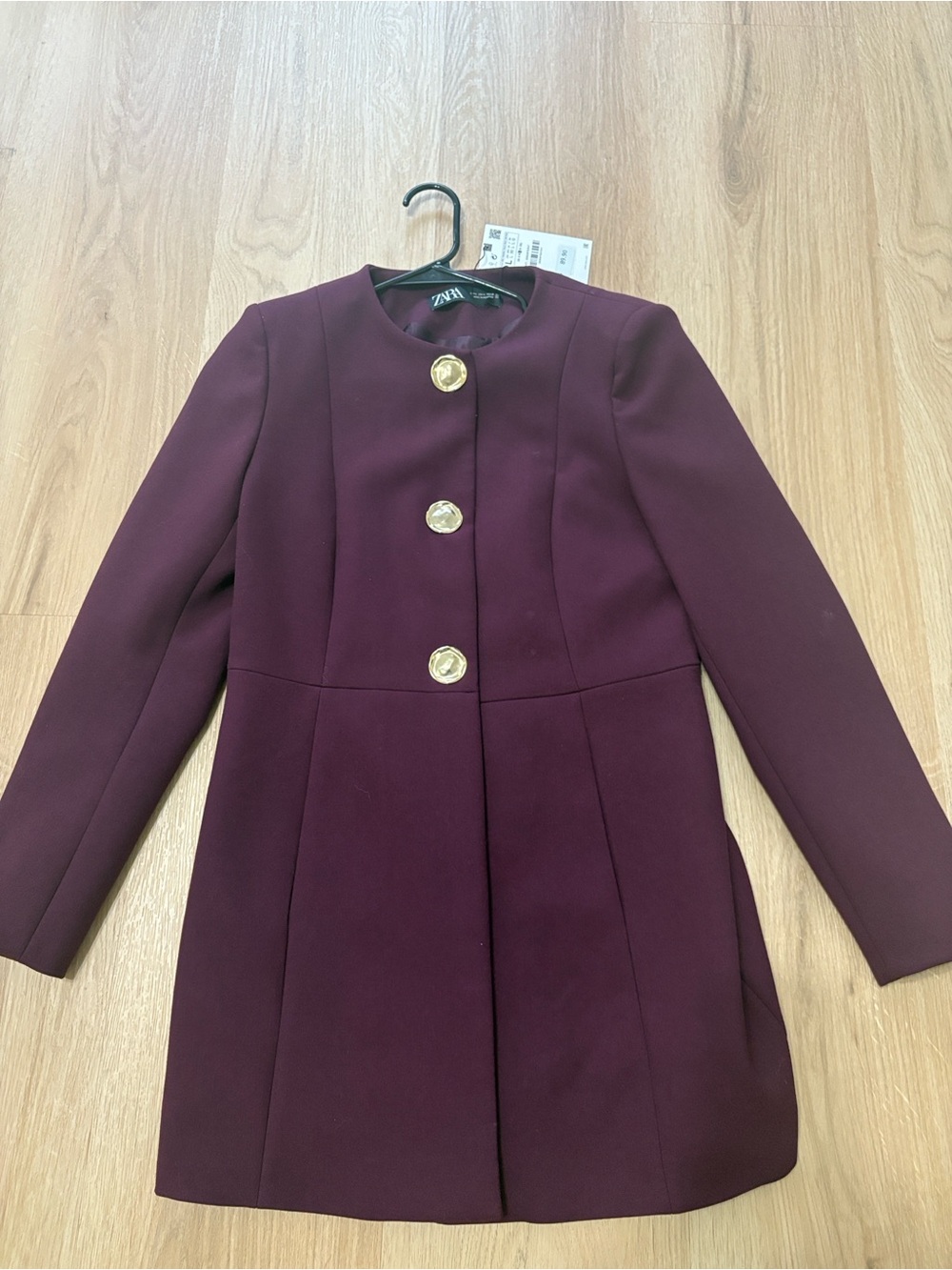 ZARA Plum Pea Coat with Gold Buttons